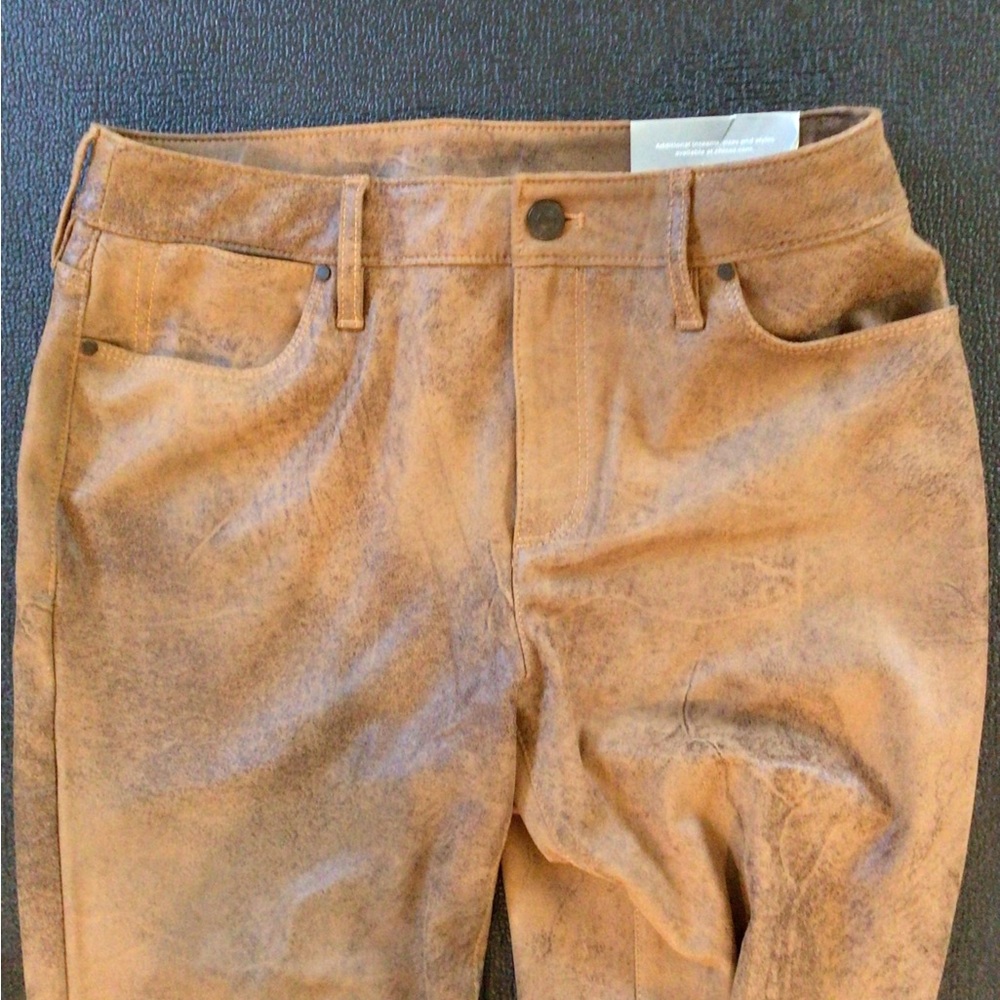 💁Chico’s  Faux Suede Leather Pants Brown Distressed Size 4 R - NEW